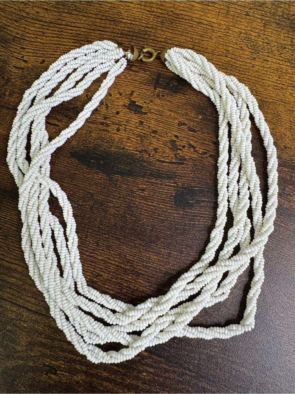 Vintage Multi-Strand White Glass Seed Bead Choker Torsade Necklace